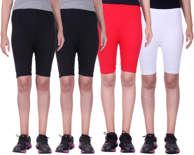 

Alisha Short For Girls Sports Solid Cotton Lycra Blend(Multicolor, Pack of 4, Black;red;white