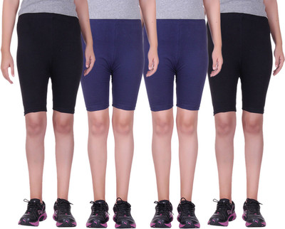 

Alisha Short For Girls Sports Solid Cotton Lycra Blend(Multicolor, Pack of 4, Black;navy
