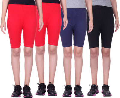

Alisha Short For Girls Sports Solid Cotton Lycra Blend(Multicolor, Pack of 4, Black;navy;red