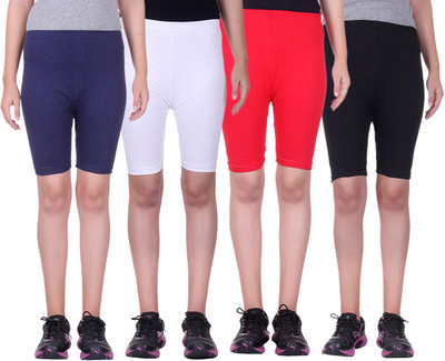 

Alisha Short For Girls Sports Solid Cotton Lycra Blend(Multicolor, Pack of 4, Black;navy;red;white