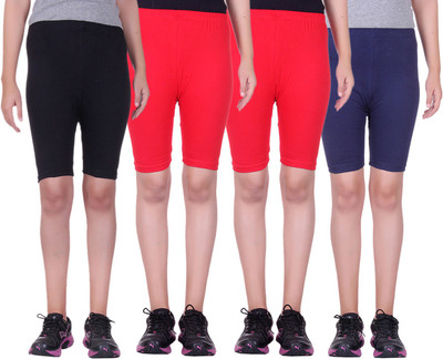 

Alisha Short For Girls Sports Solid Cotton Lycra Blend(Multicolor, Pack of 4, Black;navy;red