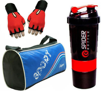 

Snipper Combo of Sport Blue Bag , Red Gloves And Red Spider Shaker.. Gym & Fitness Kit