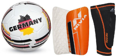 

Nivia Combo of two - one 'Country color' (Germany) Football and one Pair of 'Dominator' Football Shin guard with sleeves (Size-Large) (Color On Availability) - Football Kit