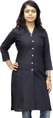 club fashion Women Solid Frontslit Kurta(Black)