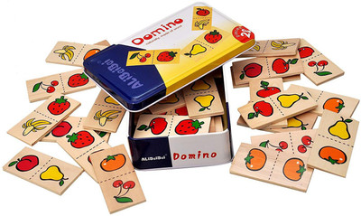 

Toyshine Wooden Domino Fruit Blocks Toy Fun Game, 28 Pcs with Metal Container - Model 3(Multicolor)