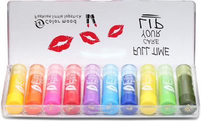 

LUV-LI IMPORTED FULL TIME CARE LIPS 24HR COLOR MOOD 10 LIPBALMS LEMON, STRAWBERRY, GREEN APPLE, CHERRY(Pack of: 10, 35 g)