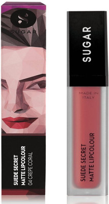 

Sugar Cosmetics Suede Secret Matte Lipcolour 04 CrÃªpe Coral (Peachy Coral), 6 ml(04 CrÃªpe Coral)