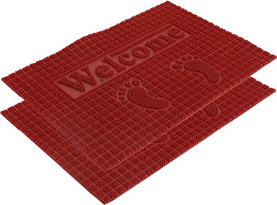 KUBER INDUSTRIES PVC (Polyvinyl Chloride) Door Mat(Red, Free, Pack of 2)