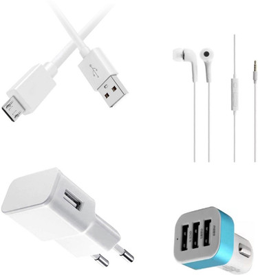 DAKRON Wall Charger Accessory Combo for Micromax Spark 4G(White)