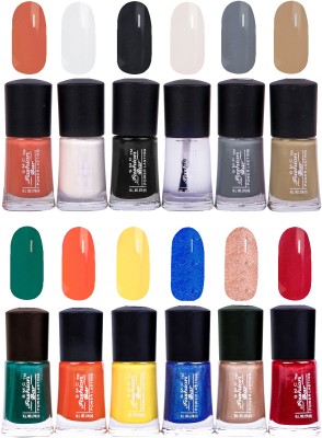 

SMC FASHION BAR Gel Based High Quality Nail Paint Combo Candy Peach, White, Black, Top Coat, Gray, Nude Brown, Dark Green, Orange, Neon Yellow, Shimmer Sea Blue, Shimmer Nude Brown, Garnet Red(Pack of 12)