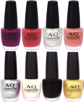 

AQ Fashion Velvet Matte with Shiny Gel Nail Polish Combo Set 12653 Plum,Sandwich Brown,Pearl White,Peaches Nude,Matte Silver grey,White,Black,Golden(Pack of 8)