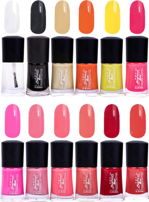 

SMC FASHION BAR Gel Based Neon Nail Paint Combo Top Coat, Black, Nude Brown, Orange, Neon Yellow, Neon Pink, Rose Pink, Light Rosewood, Straberry Pink, Peach, Garnet Red, Blood Red(Pack of 12)