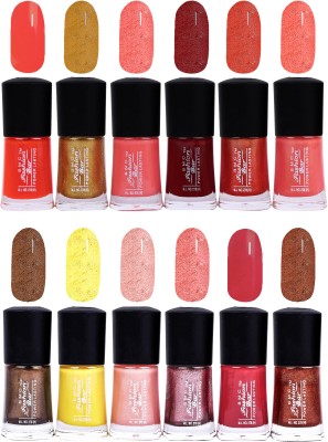 

SMC FASHION BAR Gel Based Popular Nail Paint Combo Neon Orange, Glitter Golden, Salmon Peach, Mahogany Red, Glossy Orange, Shimmer Peach, Glitter Dark Brown, Neon Yellow, Shimmer Light Peach, Shimmer Brown, Garnet Red, Shimmer Copper Brown(Pack of 12)