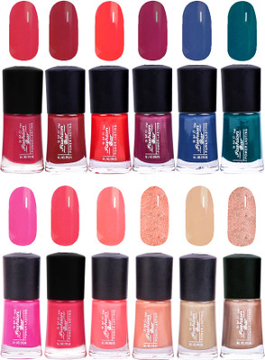 

SMC FASHION BAR Gel Based High Shine Nail Paint Combo Carmine Red, Garnet Red, Crimson Red, Dark Mauve, Royal Blue, Dark Green, Rose Pink, Neon Pink, Straberry Pink, Shimmer Soft Peach, Nude Brown, Shimmer Nude Brown(Pack of 12)