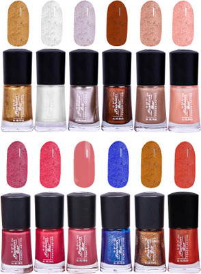 

SMC FASHION BAR Gel Based Popular Nail Paint Combo Glossy Golden, Shimmer White, Shimmer Silver, Shimmer Copper Brown, Shimmer Nude Brown, Shimmer Light Peach, Rosewood, Shimmer Ruby Pink, Brick Red, Shimmer Sea Blue, Glitter Amber Gold, Glossy Orange(Pac