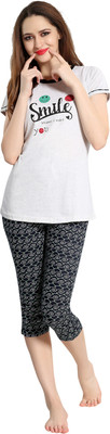 AV2 Women Printed White Top & Capri Set Flipkart