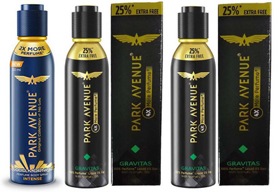 

Park Avenue 25% EXTRA 4x More Perfume Spray with Good Morning Body Spray 1 INTENSE Perfume Body Spray + 2 GRAVITAS Perfume 150ml Eau de Parfum - 450 ml(For Men)