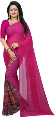 Leeza Store Plain Bollywood Georgette Saree(Pink)