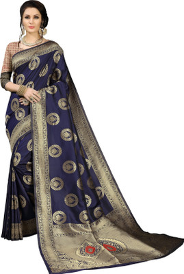 Aashvi Creation Printed Kanjivaram Banarasi Silk, Jacquard, Cotton Silk, Art Silk Saree(Dark Blue) Flipkart