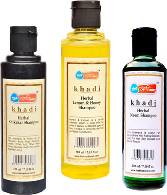 

The Khadi Mart Lemon Honey + Shikakai Shampoo + Neem shampoo - Pack 3 - 630 ML(630 ml)