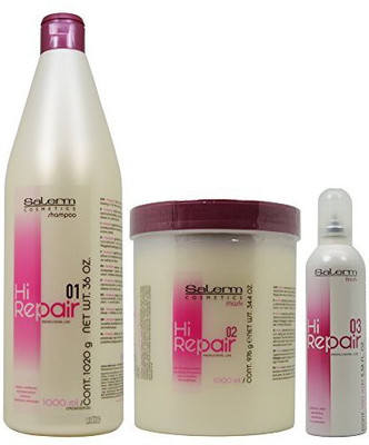 

Salerm HI REPAIR LARGE TREATMENT KIT (Shampoo 36 oz, Mask 34.4 oz, Finish 3.36)(320 ml)