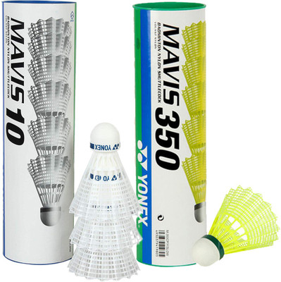 

Yonex Mavis 12 Pack Combo (1 Can Mavis10 White, Pack of 6 + 1 Can Mavis350, Pack of 6) Nylon Shuttle - Multicolor(Medium, 77, Pack of 2)