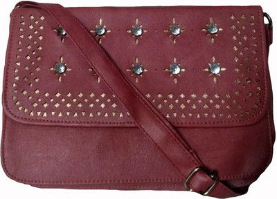 

Rosy Women Casual Maroon PU, Cotton Sling Bag