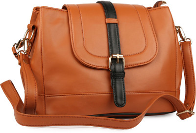 glasy Women Formal Tan PU Sling Bag
