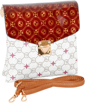 

minaar Women Evening/Party Brown, White Leatherette, PU Sling Bag