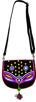 

Saffronworld Women Casual Black Canvas Shoulder Bag