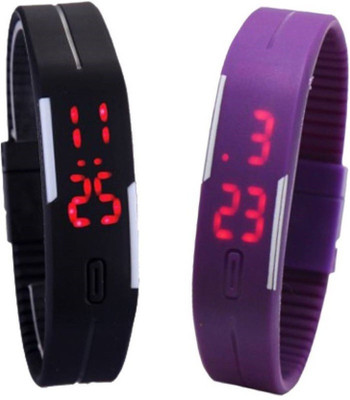 

titos Black and Purple Led Magnet Band (pack of 2) Black and Purple Watch - For Boys & Girls Smartwatch(Black, Purple Strap S,M)