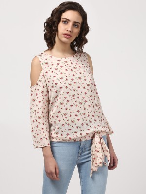 HARPA Casual Cold Shoulder Printed Women White Top