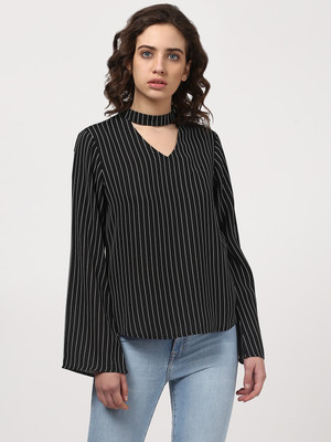 HARPA Casual Regular Sleeve Printed Women Black Top