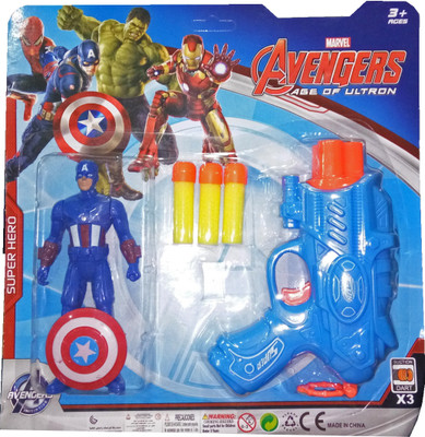 

TALKING GANESHA Air Gun with Sponge bullets & Action Figure with Lights - Captain America(Multicolor)
