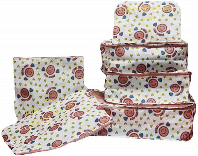 

ShopAis 6 IN 1 Printed Travel Clothes Bag Cosmetic Laundry Make-Up Storage Pouch Organizer(Pink)