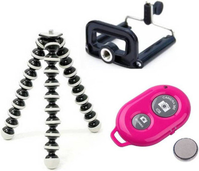 

Ruhi Adjustable Mini Octopus Gorila Mobile Phone Camera Stand With Bracket And Bluetooth Shutter Tripod (Black, Pink, Supports Up to 500 g) Tripod(Black, Pink, Supports Up to 500 g)