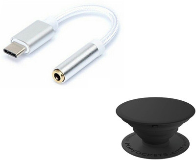 

OLECTRA ZEETA SOCKET POP MOBILE HOLDER STAND WITH TYPE C TO 3.5 MM HEADPHONE JACK CABLE USB Adapter (Multicolor) USB Adapter(Black, Silver)