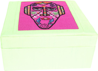 

Indha Craft Hand Embroidered Face Motif Green Colour Multi Utility Make Up and Jewellery Vanity Box(Neion Green)