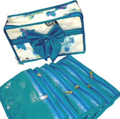 

ixia impex Designer 6 Flap Blue Jewellery Box, Cosmetic Organizer Vanity Box(Blue, Floral Print)