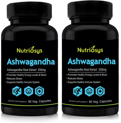 

Nutriosys Ashwagandha 250mg ( Veg Capsules)- Pack of 2(180 No)