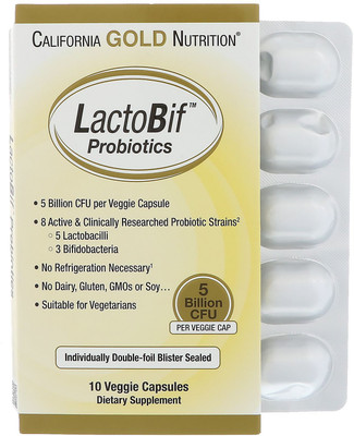 

California Gold Nutrition CGN, LactoBif Probiotics, 5 Billion CFU, 10 Veggie Caps(10 No)