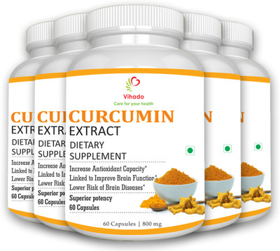 

Vihado Organic, Pure & Natural Curcumin Extract with Lots Of Health Benifits 5 Bottles of 60-60 Capsules(800 mg)