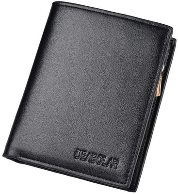 

DEABOLAR Men Formal Black Genuine Leather Wallet(10 Card Slots)