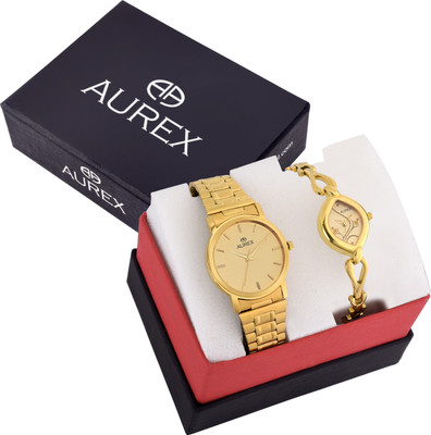 

AUREX AX-1013G-L2455G AWESOME GOLDEN DIAL & GOLDEN STRAP Watch - For Couple
