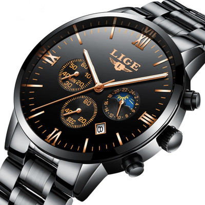 

LIGE 9831 Japanese Quartz Stainless Steel Chronograph Waterproof Wristwatch Hybrid Watch - For Men