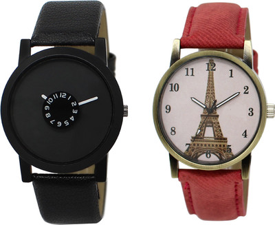 

Shocknshop LR25_230 Designer Analog Leather and Chain Strap Couple Watch - For Men & Women
