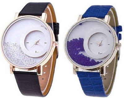 

Frolik HalfMoon Attractive Analogue Set Of 2 Black And Blue Diamond Fast Selling Girls Watch - For Women