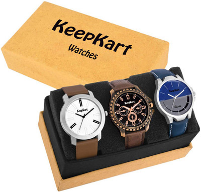 

Keepkart Combo Of Three Leather Strap Silmply Look Boys Watch - For Men