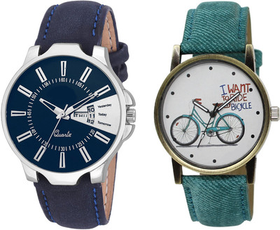 

Shocknshop LR23_229 Designer Analog Leather and Chain Strap Couple Watch - For Men & Women