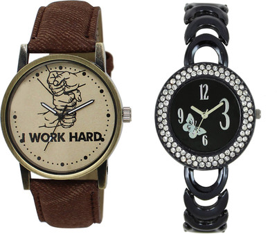 

Shocknshop LR29_201 Designer Analog Leather and Chain Strap Couple Watch - For Men & Women